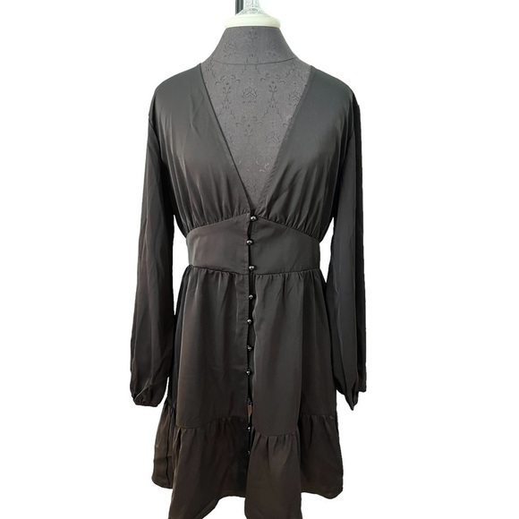 NWT Cupshe Black Satin Button Up Sweetheart Cocktail Dress Large - Picture 1 of 11